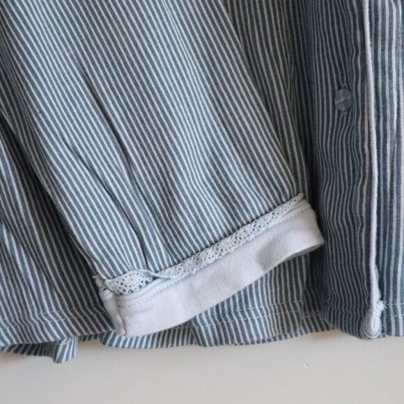 Simon Chang Womens‎ Blue Sz XL Striped Buttoned Cotton Lace Pj Long Sleeve Top - Picture 9 of 12